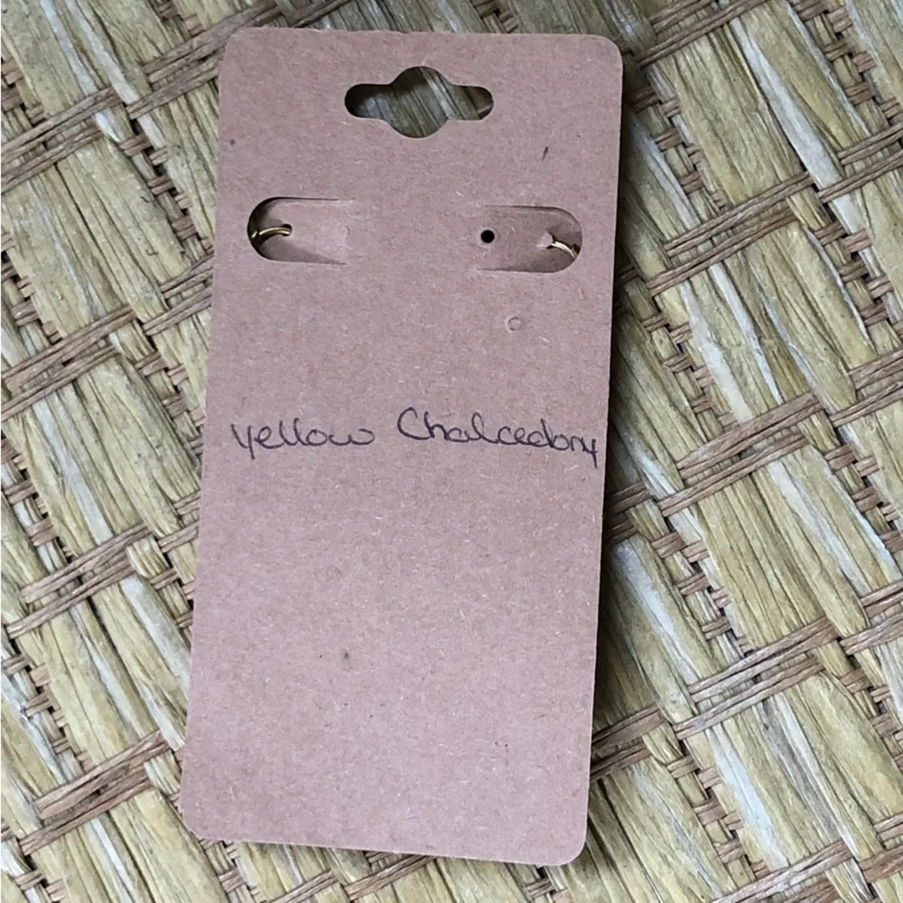 Handmade Yellow Chalcedony and Blue Painted Gold Star Earrings - Picture 3 of 3